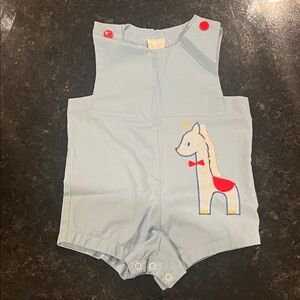 Charming Blue Baby Romper with Embroidered giraffe